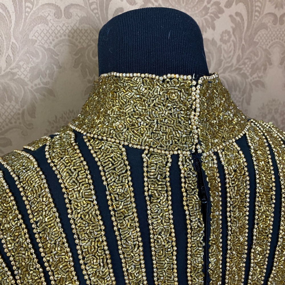 Vintage 70s 80s Beaded Sequin Gold Disco Maxi Cocktail Dress Pageant Gown - Picture 9 of 16
